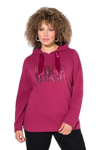 Ulla Popken Sweatshirt Hoodie mit Pailletten-Schriftzug in Rot 54/56 - Stylisches Sweatshirt Hoodie mit Pailletten-Schriftzug. Perfekt für lässige Outfits und bequem im Alltag. Hochwertiger Materialmix sorgt für angenehmen Tragekomfort.