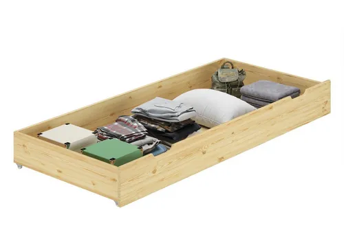 Erst-Holz Bettkasten für Einzelbetten - Kiefer massiv 90.10-S4 - Praktischer Bettkasten auf Rollen aus massivem Kiefernholz, ideal für zusätzlichen Stauraum unter dem Bett, Außenmaße ca. 199x90x23,5 cm.