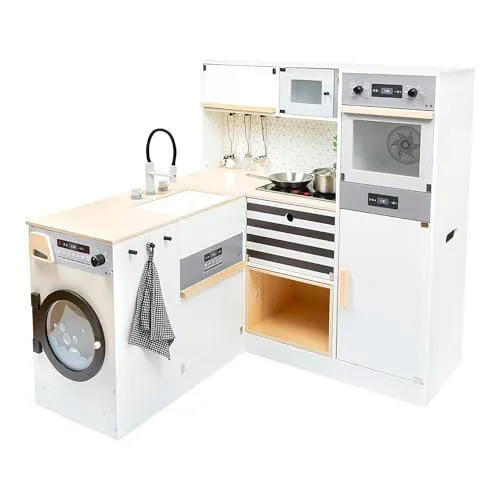 small foot Kinderküche modular XL aus Holz - Küchen-Spielzeugsets mit vielseitigen Aufbaumöglichkeiten, leuchtendem Kochfeld und Geräuschen für kreatives Spielvergnügen