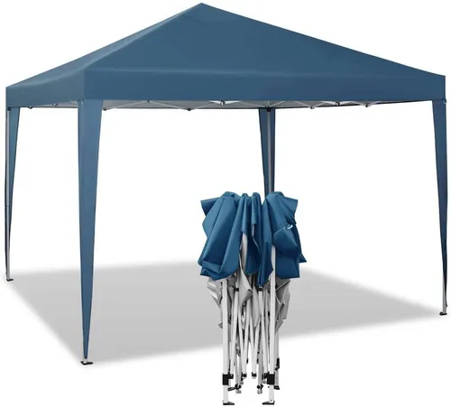 Woltu Faltpavillon 3x3 m - blauer Pop-Up Pavillon - Faltpavillon für Garten, Terrasse und Camping, einfach aufzubauen, wetterfestes 210D Oxford-Gewebe und stabiler Eisenrahmen für optimale Sicherheit.