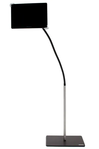 Wissmann Designer Tablet Ständer Flex Art 183-FX - Edelstahl & Schwarz für Tablets 8“ bis 13“ - Eleganter Tablet-Ständer mit flexiblem Schwanenhals für optimale Positionierung. Ideal für Filme, Arbeiten oder Noten. Hochwertige Materialien garantieren Stabilität und Stil in jedem Raum.