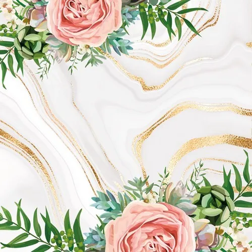 Servietten Pink Roses on Grey & Gold Marble - Rosen an goldenen Streifen 33x3 20