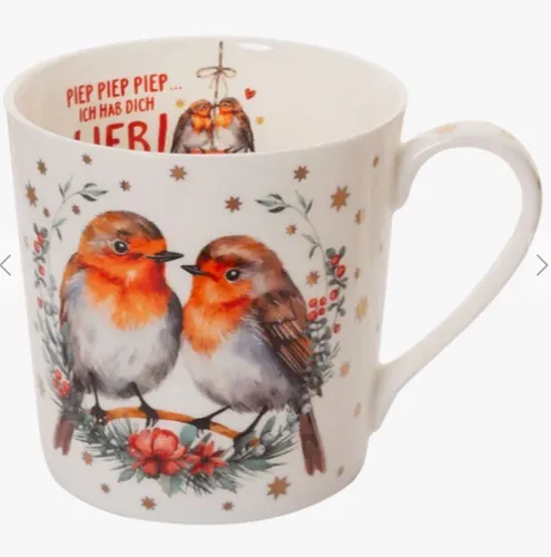 Tasse Rotkehlchenliebe Jumbobecher Jumbotasse 0,4 L Fine Bone China Porzellan