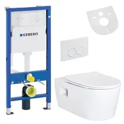 Hansgrohe EluPura S Wand-WC Komplettset mit Softclose - Modernes Wand-WC-Komplettset mit elegantem Design und einfacher Reinigung. Das spülrandlose Modell sorgt für Hygiene und effiziente Spülung, während das Geberit Vorwandelement eine flexible Installation ermöglicht.