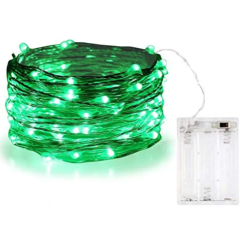 BOLWEO Batteriebetriebene Weihnachtsbaum-Lichterkette, 3 m, 3 m, 30 LEDs, wasserdichte Deko-Lichter für drinnen und draußen, Haus, Garten, Vasen, St. Patrick's Day, Grün