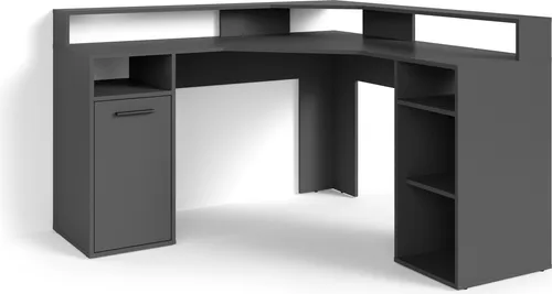 byLIVING Gamingtisch Fox, 139 cm - Moderner Eck-Schreibtisch in Grau - Kinderschreibtisch mit viel Stauraum, 4 offene Fächer und FSC®-zertifiziertes Material für nachhaltigen Gebrauch.