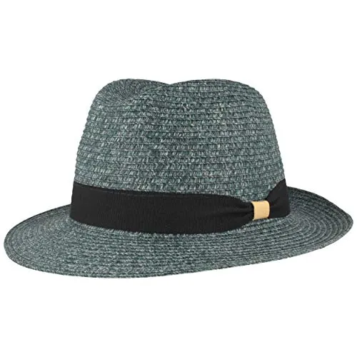 Breiter Strohhut Trilby Sommerhut Sonnenhut aus 100% Papier knautschbar mit Garnitur Besonders Leicht, Flexibel, Hautfreundlich Bequem Blau meliert, M