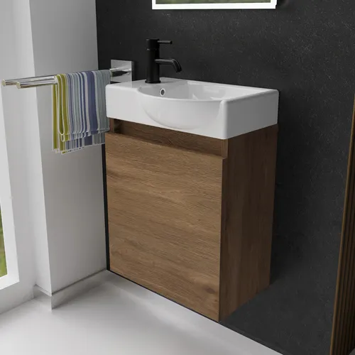 Alpenberger Badmöbel-Set Gäste WC - Waschbecken mit Unterschrank - Badmöbel-Set für kleine Bäder, wandhängend für mehr Bewegungsfreiheit, elegantes Design ohne hervorstehende Griffe und in attraktiven Farben erhältlich.