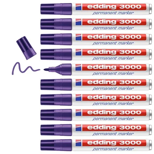 edding 3000 Permanentmarker - Violett (Lila) - 10 Stifte - Permanentmarker für vielseitige Anwendungen auf verschiedenen Oberflächen; schnelltrocknend, wischfest und wasserfest – ideal für Büro und Zuhause.