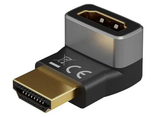 goobay 72009 HDMI Winkeladapter - 90° vertikaler HDMI Stecker auf Buchse, unterstützt 8K @ 60 Hz und 4K @ 120 Hz für hochauflösende Bildübertragung und exzellente Audioqualität