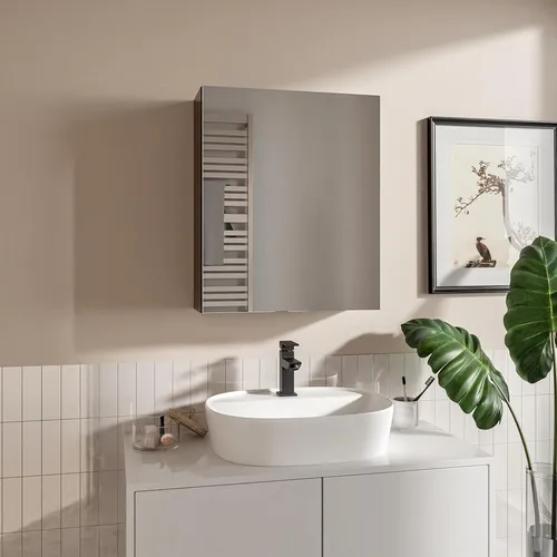 HAJDUK FURNITURE Badspiegelschrank 50x60 cm Weiß – Spiegelschrank Bad grifflos mit Ablage