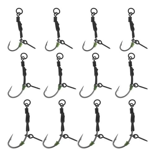 ECSiNG Angelhaken mit Schrauben, drehbar, Anti-Boden, Karpfenangeln, Ronnie-Angelhaken, Karbonstahl, Karpfen-Fischhaken, Barb, Karpfen-Fischhaken, 12 Stück