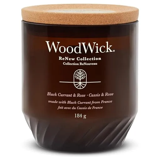 WoodWick ReNew Black Currant & Rose Duftkerze 184 g - Duftkerze mit biobasierten Inhaltsstoffen und Holzdocht für sanften Klang. Ideal für eine nachhaltige Atmosphäre und entspannende Momente.