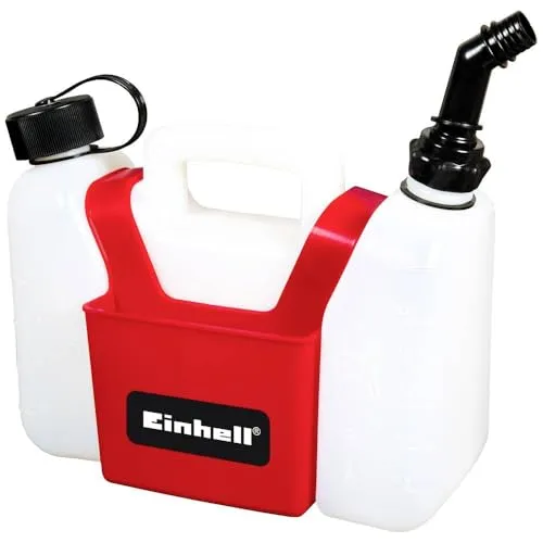 Einhell 4501325 Kombi-Kanister Doppelkanister - Benzinkanister mit 1,25 l Öltank und 3 l Benzintank, ideal für Kettensägen und andere Benzingeräte. Inklusive praktischer Werkzeugtasche und Kindersicherung für sichere Handhabung.