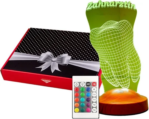 GESCHENKELAMPE 3D LED - Nachttischlampe für Zahnärzte - Schreibtischlampe mit 3D-Effekt und farbverstellbarem LED-Licht, ideal als persönliches Geschenk für Zahnärztinnen und Praxen. Perfekt für jede Gelegenheit!