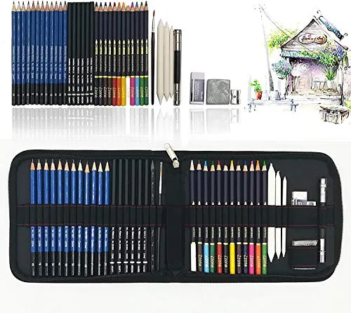 tvfly 41 Stück Bleistift Zeichnen Set mit Aquarell buntstifte, Graphite und Kohle-Bleistifte und Zubehör, Beste zeichnen für Anfänger, Künstler, Schüler, Erwachsene