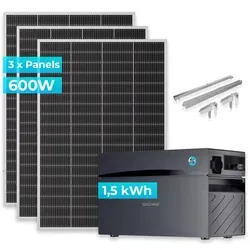 Sunshare Balkonkraftwerk Ray Lite Set 600 W mit Stromspeicher - Komplettes Balkonkraftwerk-Set mit 3 Solarmodulen (600 W) und 1,5 kWh Speicher für flexible Solarstromnutzung. Ideal für nachhaltige Energiegewinnung auf Balkonen oder in kleinen Gärten.