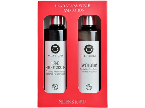 Nilens Jord Handpflege-Set Hand Soap & Lotion Set = Handlotion 300 ml + Handpeeling & Seife 300, 1-tlg.