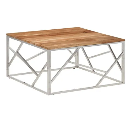 furnicato Couchtisch 80x80 cm aus Echtholz mit Edelstahlgestell - Moderner Couchtisch mit robuster Echtholzplatte und stabilen Edelstahlgestell. Ideal für Snacks und Dekoration, pflegeleicht und schmutzabweisend für einfache Reinigung. Maße: 80x80x40 cm.