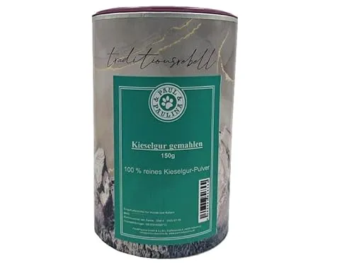 Paul & Paulina Kieselgur gemahlen 150g I Kieselerde Einzelfuttermittel für Hunde und Katzen I Auch zur Fellpflege bei Floh und Milbenbefall