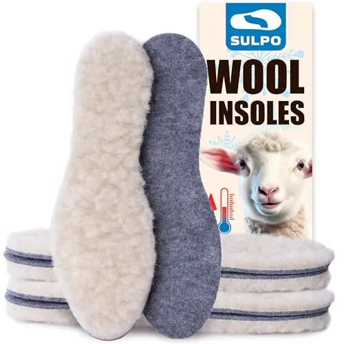 SULPO 3 Paare Winter-Einlagen - 13,7-mm-Sohlen aus Wolle & Synthetikfilz - Kuschlig, warm & komfortabel dank natürlicher Schafwolle - Atmungsaktive Einlegesohlen für Winterschuhe - Größen: 36-46