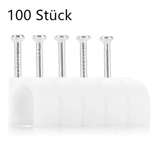 JBSTK 100 Stück Kabelschelle 10mm - weiß - 100stk.Kabelklemmen Kabelclips Kabelhalter (10mm Runde)