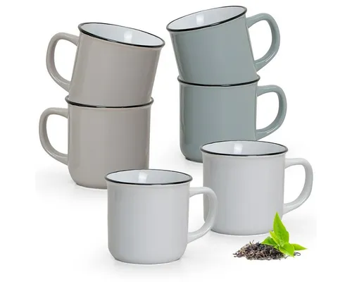 matches21 HOME & HOBBY Tasse Kaffeebecher 6er Set - 6-teiliges Tassen-Set in moderner Emaille-Optik, mikrowellen- und spülmaschinengeeignet, ideal für Tee und Kaffee im Vintage-Stil.