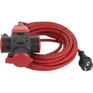 REV-Ritter Verlängerungskabel 10m - 3-fach Schutzkontakt, spritzwassergeschützt IP44 für den Außeneinsatz, auffällige rote Kabelfarbe