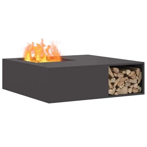 vidaXL Quadratische Schwarze Outdoor Feuerstelle - Grills: Moderne Heizlösung aus rostfreiem, kaltgewalztem Stahl mit 50000 BTU, ideal für gesellige Zusammenkünfte und Partys im Freien.