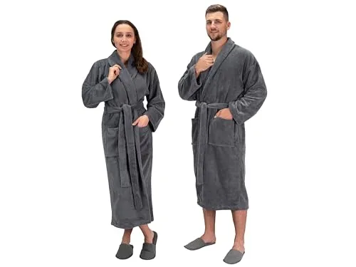 ZOLLNER Unisex-Bademantel, 100% Polyester-Velours und Baumwolle - Bademantel für Damen und Herren mit elegantem Schalkragen, perfekt zum Kuscheln und Entspannen nach Sauna oder Dusche, ideal für Zuhause und Urlaub.
