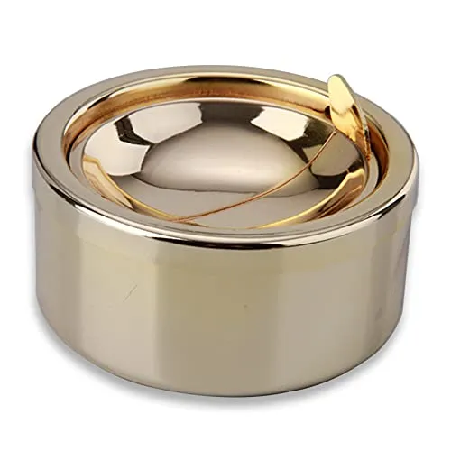 hanlongyu Aschenbecher mit Deckel, klappbarer Deckel, Edelstahl Aschenbecher-Set Metall, winddicht, für Zigaretten, Raucher, Desktop-Räucher, Büro, Terrasse, Heimdekoration