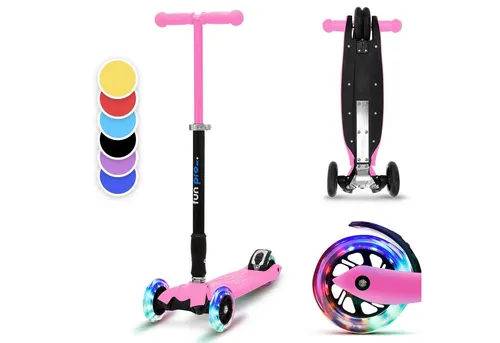 fun pro Cityroller TWO - Klappbarer Kick Scooter für Kinder - Roller/Kickboards, ideal für Einsteiger mit höhenverstellbarem und klappbarem Design, perfekt für Kinder ab 5 Jahren und bis 80 kg, in trendigem Bonbonrosa.