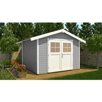 weka Gartenhaus 122 Gr.2 Satteldach Grau 28 mm - Holz-Gartenhäuser mit 28 mm starken Wandbohlen für maximale Stabilität. Die wetterfeste graue Lasur schützt vor UV-Strahlung und Witterung, ideal für sofortigen Einsatz nach dem Aufbau.