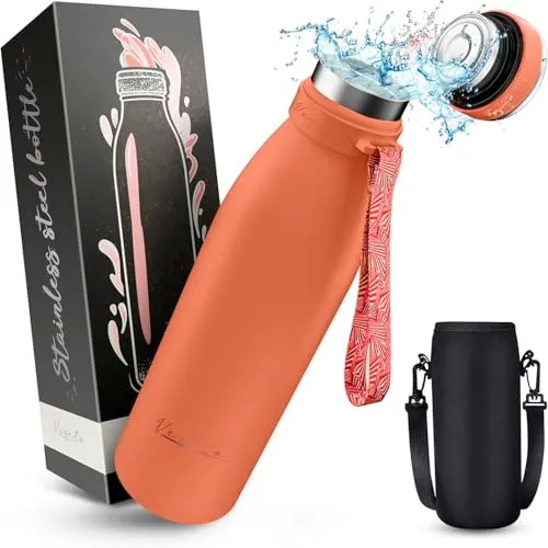 Vezato Trinkflasche Edelstahl - BPA-freie Isolierflasche 500 ml - Auslaufsichere Wasserflasche mit doppelter Isolierung - Thermosflasche spülmaschinenfest - Für Kohlensäure geeignet - Nachhaltig