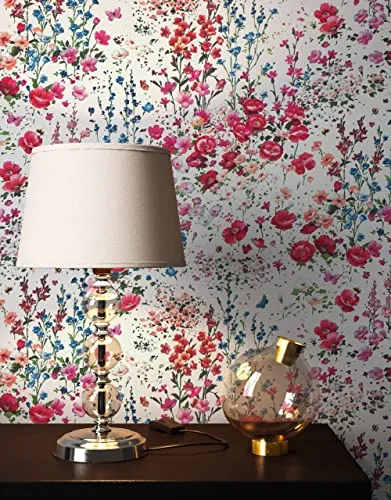 Newroom Tapete Bunt Vliestapete Blumen - Romantische Blumentapete für ein gemütliches Zuhause - Tapeten für kreative Raumgestaltungen: Hochwertige Vliestapete im Landhausstil, lichtbeständig und waschbar, inklusive gratis Tapezier-Ratgeber für eine einfache Anbringung.