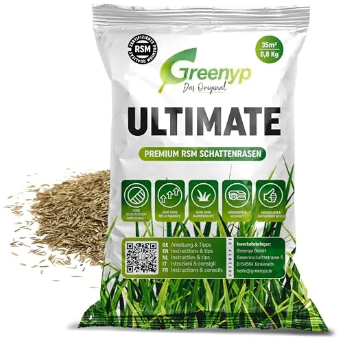 Greenyp® Ultimate I Premium RSM Schattenrasen mit 100% RSM Gräsern I 0,8kg für 35m² I Nachsaat Grassamen Rasensamen Rasensaat Gras für schattige & trockene Standorte