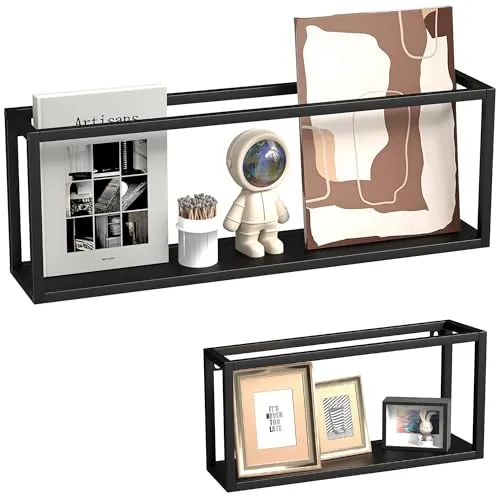 HOMCOM Wandregal 2er-Set aus Stahl – Schweberegal in Schwarz - Stylisches 2er-Set Wandregale aus robuster Stahlkonstruktion, ideal für kreative Raumgestaltungen und sichere Präsentation Ihrer Lieblingsstücke. Perfekt für Wohnzimmer, Küche oder Büro.