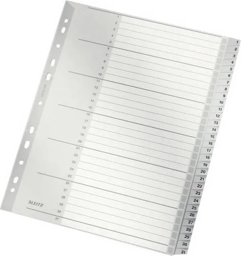 Leitz 1281 Register DIN A4, Überbreite 1-31 Polypropylen Grau 31 Registerblätter 12810000