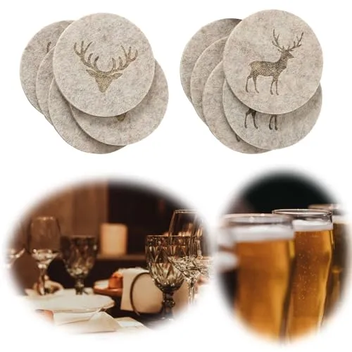 LS-LebenStil 6X Filz-Untersetzer Hirsch Braun Rund 10cm Glasuntersetzer Getränkeuntersetzer Tassen Bar-Deko