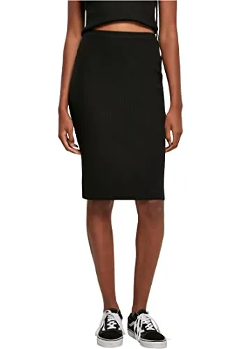Urban Classics Damen Rib Knit Midi Rock, Schwarz, S EU - Damen Midi Rock aus weichem Material, ideal für Sommer und Freizeit, vielseitig kombinierbar mit Tops und Blusen.