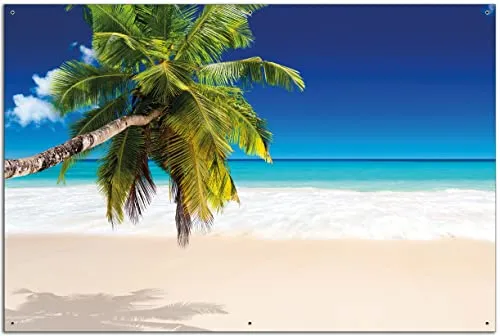 Wallario Outdoor-Poster Südseestrand mit Palme - Hochwertiges Gartenschild für den Außenbereich, UV- und witterungsbeständig, ideal zur Verschönerung von Zäunen und Balkonen, Größe: ca. 60 x 90 cm, Made in Germany.