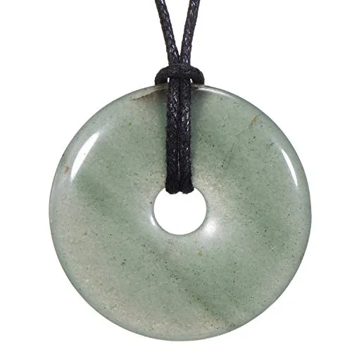 Morella Damen Halskette 80 cm Donut Edelstein Anhänger grüner Aventurin im Samtbeutel