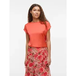 Vila Damen Satin Blusen T-Shirt VIELLETTE - Glänzend und Elegant - T-Shirts für Damen, Kurzarmbluse mit Rundhals-Ausschnitt, hergestellt aus recyceltem Polyester für nachhaltigen Stil und eleganten Look.