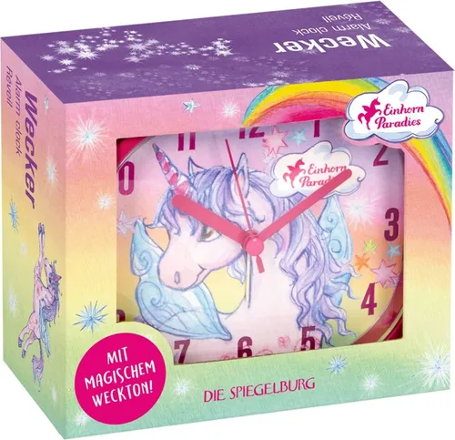 Wecker - Einhorn-Paradies - Bunter Wecker für Kinder ab 3 Jahren, mit einem magischen Einhorn-Design, das das Aufstehen zum Vergnügen macht.