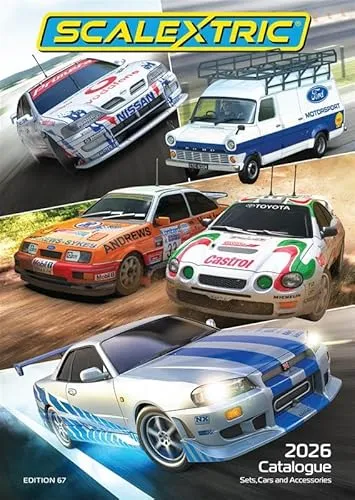 Scalextric-Katalog 2026, Ausgabe 66, Farbiger Sammlerleitfaden für Sets, Autos und Zubehör