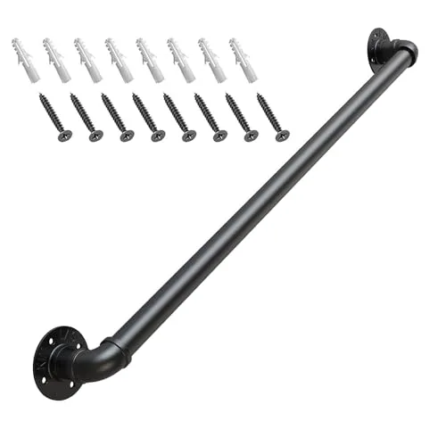Gorssen Handlauf for Treppen Schritt, Indoor- und Outdoor-Treppengeländer Treppengeländer Handlauf Support Kit, Black Metal Schmiedeeisen ältere Kinder Sicherheit Treppe Schienen,90cm