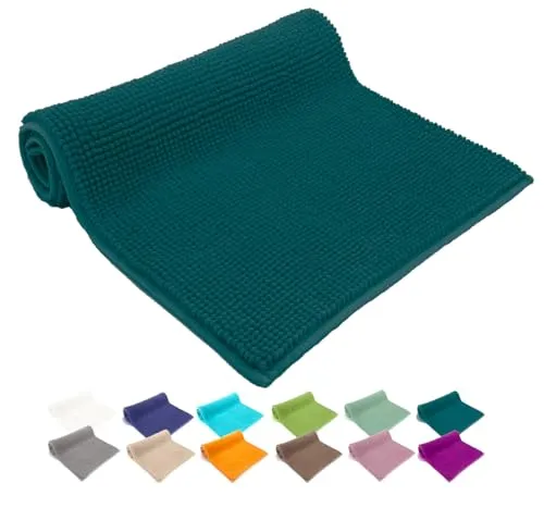 heimtexland ® Badvorleger Chenille Super Flauschig Saugstark Badteppich Badematte Ökotex Typ771 Smaragd 45 x 50 cm