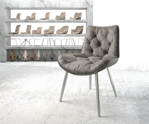 DELIFE Esszimmerstuhl Taimi-Flex Mikrofaser Grau Antik - Eleganter Esszimmerstuhl mit bequemer gewölbter Sitzfläche, robustem Edelstahlgestell und zeitlosem Design. Ideal für jeden Wohnstil und besonders pflegeleicht dank Mikrofaserbezug.