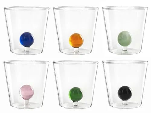 H&H Set 6 bicchieri borosilicato sfera assortiti cc 300