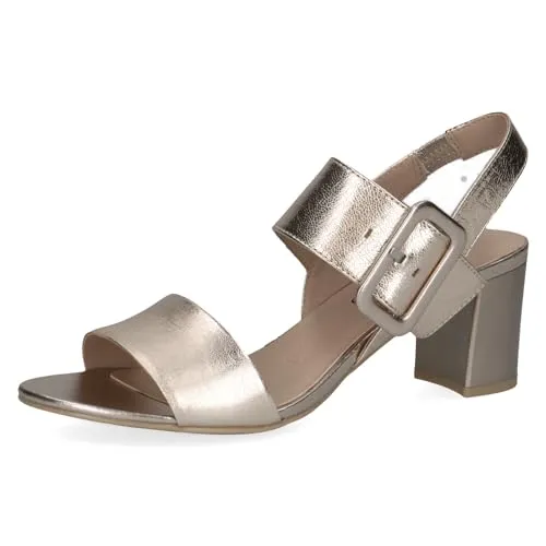 CAPRICE Damen Sandalen mit Absatz aus Leder, Metallisch (Platin Metal.), 37 EU - Wanderschuhe mit ergonomischem Fußbett aus Memory-Schaumstoff für maximalen Komfort und Gelenkschutz – ideal für schicke Anlässe und lange Tragezeiten.